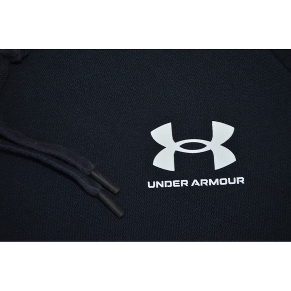 Under Armour Rival Fleece Short Sleeve Hoodie Black Loose Fit 1357450 Mens Small - Picture 2 of 8